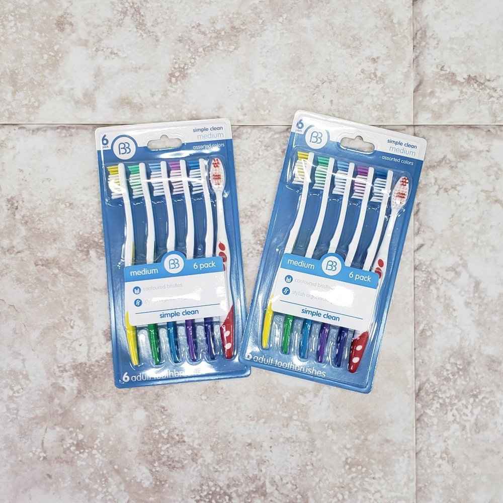 12 Adult Brush Buddies Contoured Manual Medium Simple Clean Toothbrushes